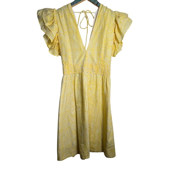 Monsoon and Beyond Handmade Chloe Yellow Ruffle Sleeve Deep V Midi Dress Sz M - Picture 4 of 12